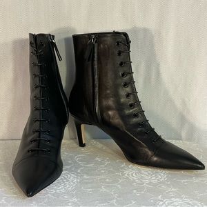 Zara Women Victorian Black Leather Lace Up Mid Heel Ankle Booties Shoes 6.5